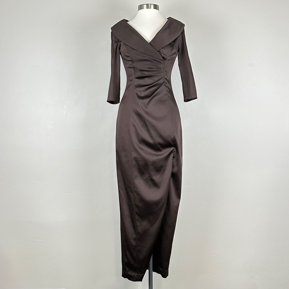 Kay Unger Dress 2 Old Hollywood Cocktail Formal Timeless Elegant Surplice Brown